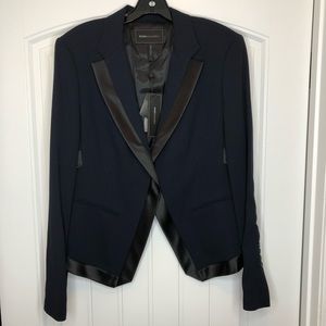 BCBG Navy and Black Satin Trim Blazer